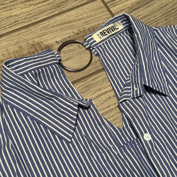 New Revival striped tie sleeve women's button up - Picture 1 of 4